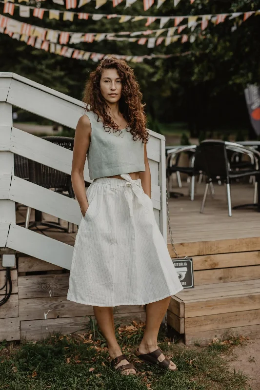 Bergen mid-length linen skirt M Striped button skirt front