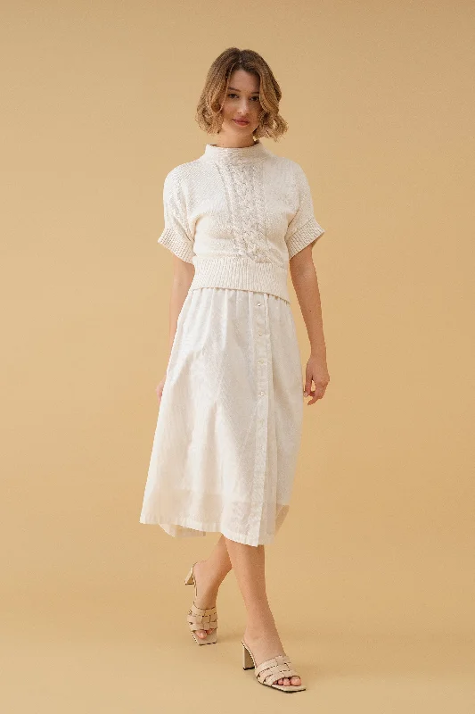 Buttoned Midi Skirt - Metallic Stripe breathable skirt fabric
