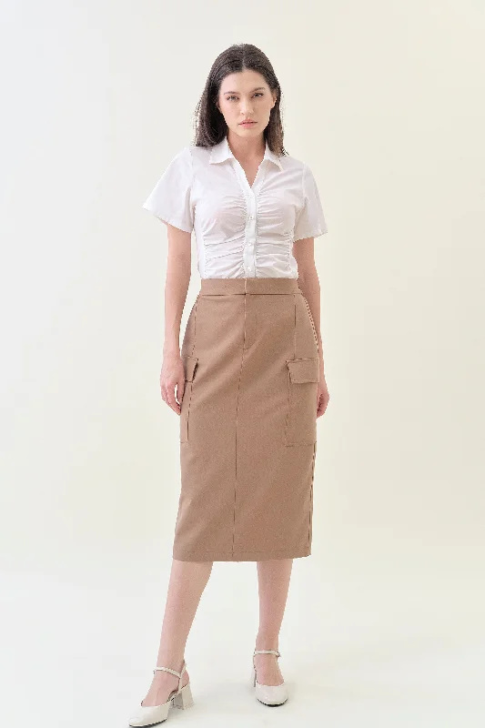 Cargo Midi Column Skirt - Latte linen skirt light