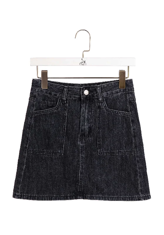 Denim Skirt 11039 Noir zip skirt side
