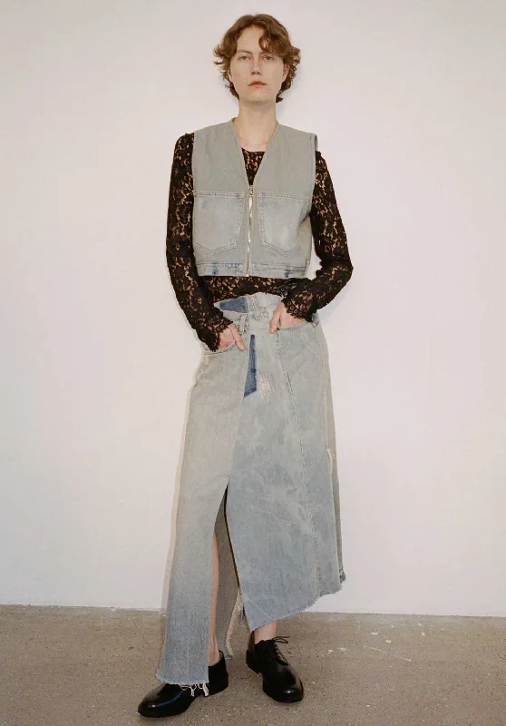 Denim Skirt Alba Pf24-006 Blue lace skirt romantic
