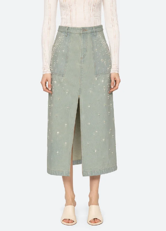 Denim Skirt Perlette Aw24-060 Blue corduroy skirt textured