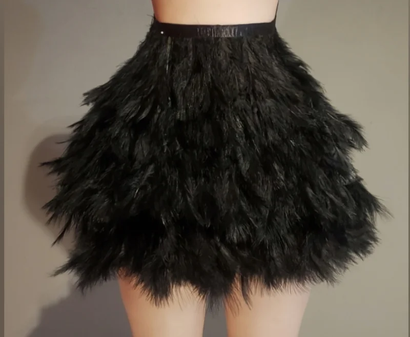 Feather mini short skirt leather skirt durable