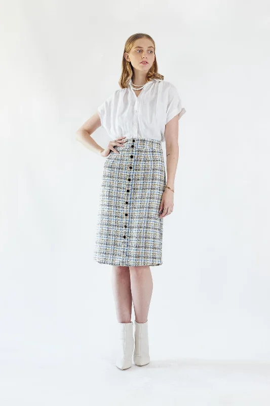 Luxe Plaid Tweed Pencil Skirt relaxed fit skirt