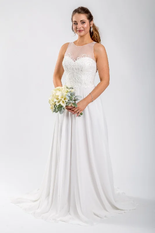 *NEW* Chiffon A-Line Skirt with Illusion High Neckline and Beaded Bodice - #1082 modal blend skirt