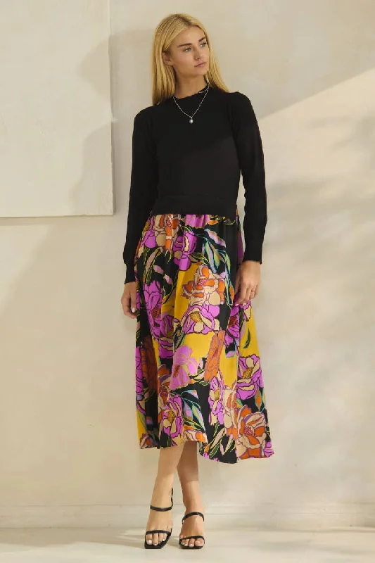 Sweet Escape Sweater Floral Printed Skirt Dress lightweight skirt design