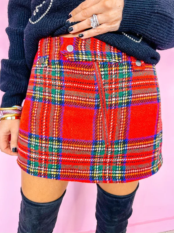PAINT THE TOWN PLAID SKORT - RED high waist skirt