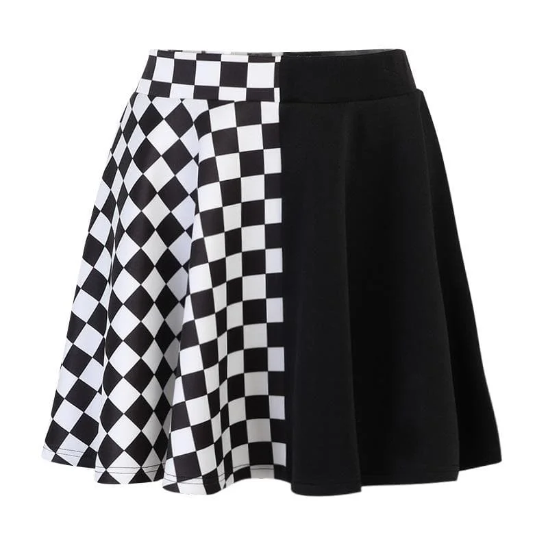 Plaid patchwork contrast ruched A line mini skirt wool skirt sturdy