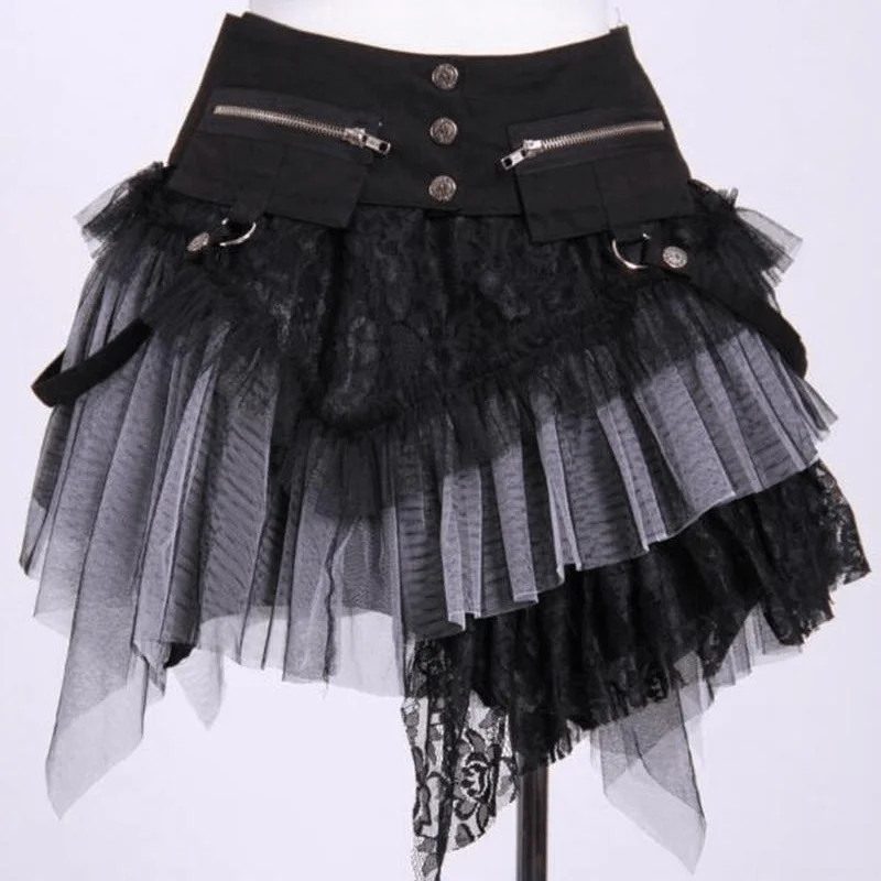 Short Layered Lace and Net Steampunk Skirt leather skirt refined