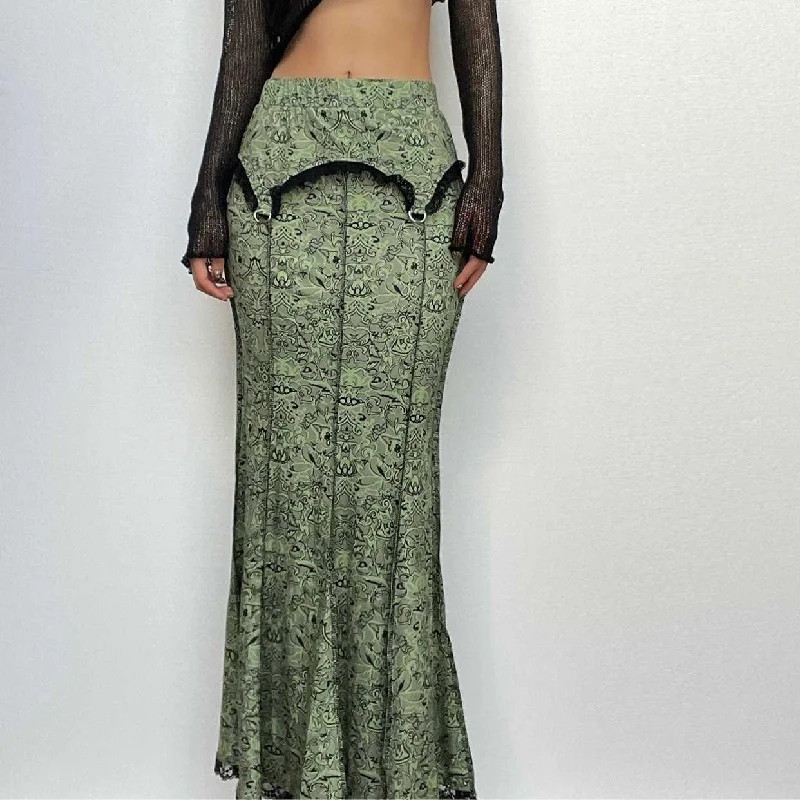 Stitch lace hem abstract contrast maxi skirt linen skirt breathable