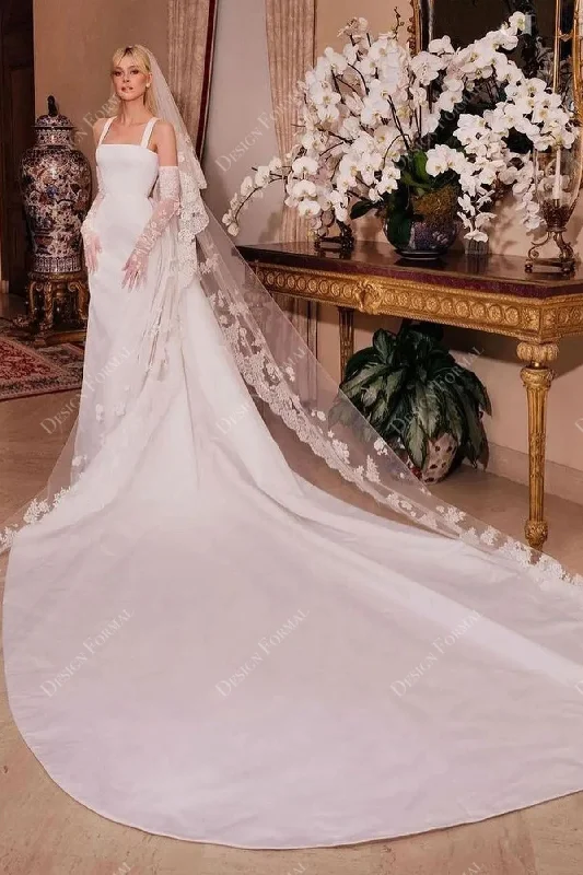 Straps Satin Designer Bridal Dress with Long Overskirt cashmere skirt soft