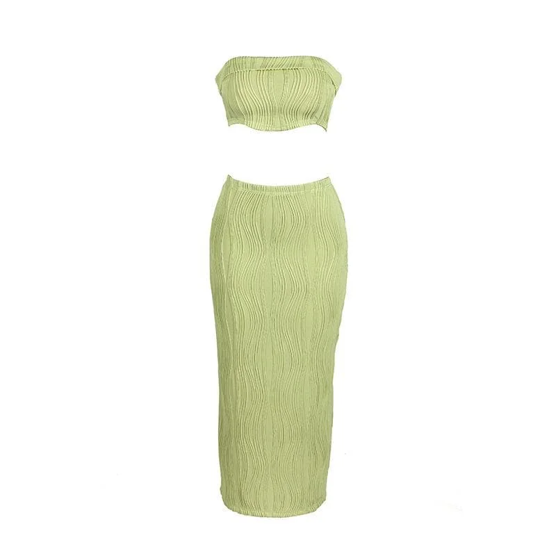 Textured backless solid tube maxi skirt set silk skirt smooth