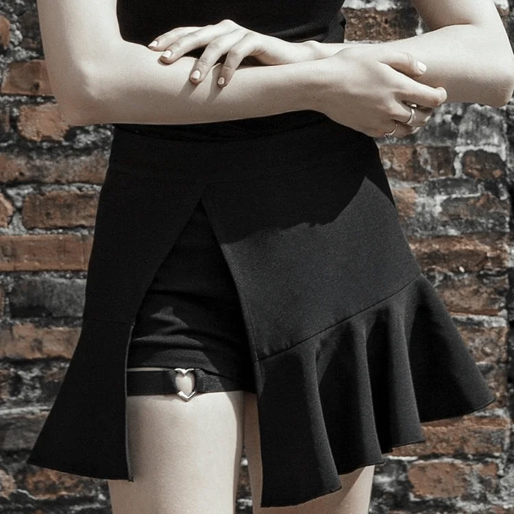 Women's Goth Fake Two-Piece Fishtail A-Line Skirt ruffled skirt detail
