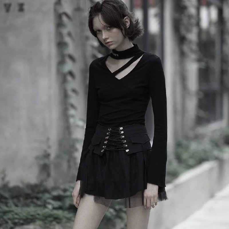 Women's Goth High-waisted Lacing Multi-layered Mesh Skirts chiffon skirt flowing