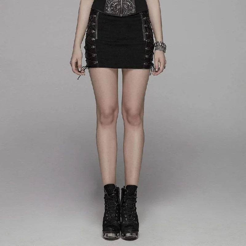 Women's Goth Lacing Side Zipper Mini Skirts denim skirt fashionable