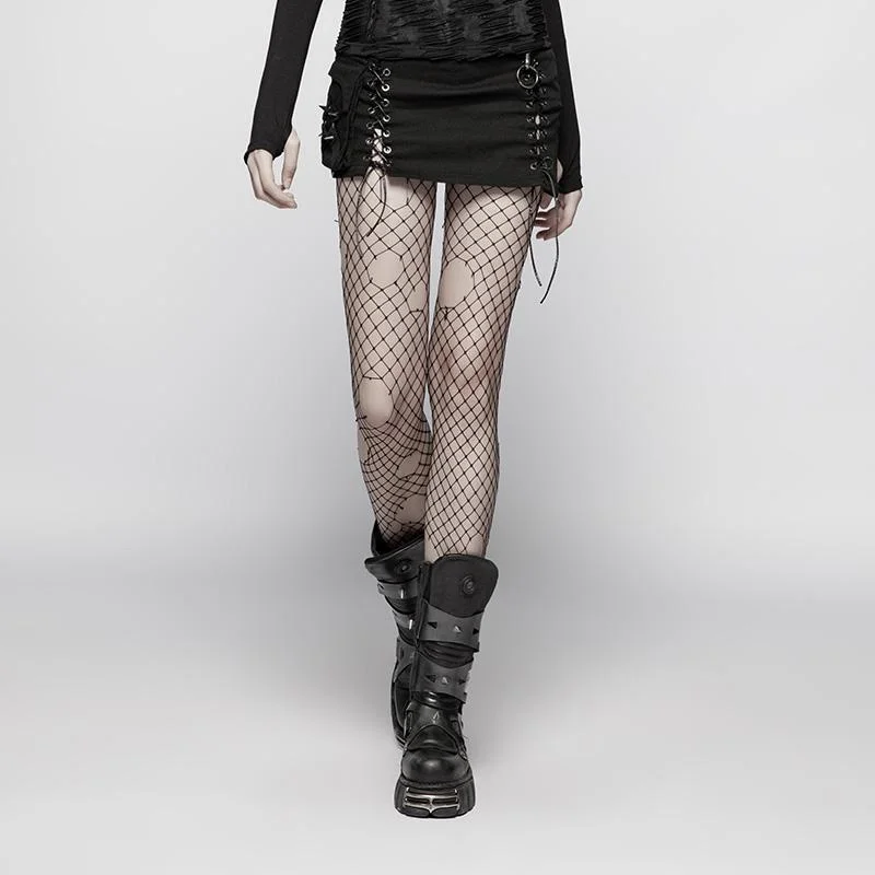 Women's Punk Criss Cross Lacing Denim Mini Skirt asymmetrical skirt cut